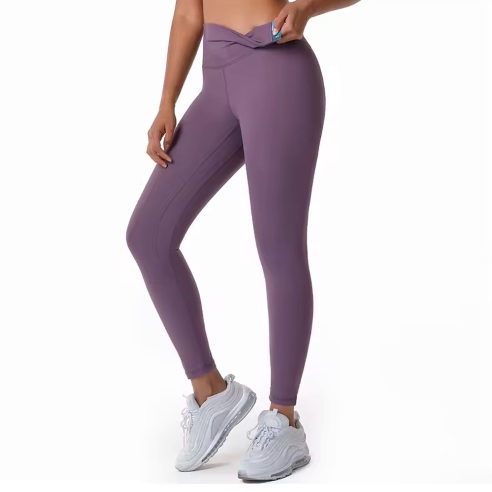 LEGGINGS DEPOT Dusty Purple High-Waisted Yoga Leggings w Inner Waist Pocket
